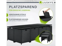 Polyrattan Essgruppe Baracoa XXL 13 Teilig Schwarz*Juskys Outlet