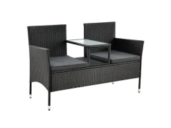 Juskys Balkonmöbel|Gartenbänke|Polyrattan Gartenmöbel Sitzgruppe Monaco in Schwarz und Dunkelgraue Bezüge