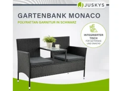 Juskys Balkonmöbel|Gartenbänke|Polyrattan Gartenmöbel Sitzgruppe Monaco in Schwarz und Dunkelgraue Bezüge