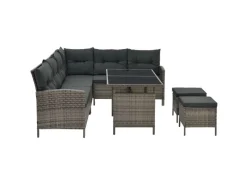 Juskys Balkonmöbel|Lounge-Gartenmöbel|Polyrattan Gartenmöbel Lounge Manacor Grau Meliert mit Bezügen in