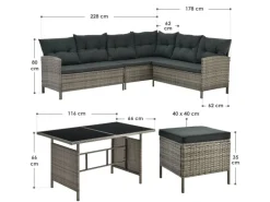 Juskys Balkonmöbel|Lounge-Gartenmöbel|Polyrattan Gartenmöbel Lounge Manacor Grau Meliert mit Bezügen in