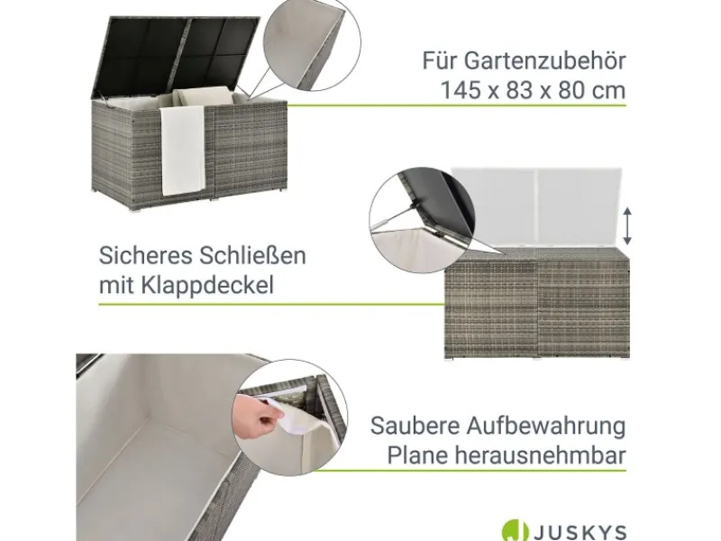 Juskys Outdoor-Spielzeug|Auflagenboxen|Polyrattan Gartenmöbel Auflagenbox Ikaria mit Innenplane in