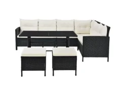 Polyrattan Gartenmöbel Lounge Manacor Schwarz mit Bezügen in Creme*Juskys Outlet