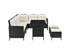 Polyrattan Gartenmöbel Lounge Manacor Schwarz mit Bezügen in Creme*Juskys Outlet