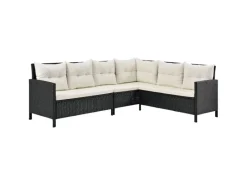 Polyrattan Gartenmöbel Lounge Manacor Schwarz mit Bezügen in Creme*Juskys Outlet