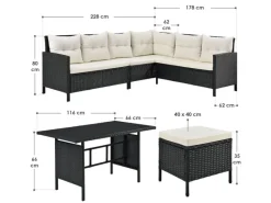 Polyrattan Gartenmöbel Lounge Manacor Schwarz mit Bezügen in Creme*Juskys Outlet