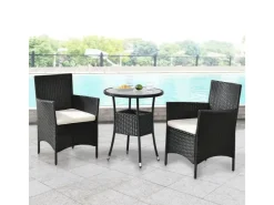 Juskys Gartenmöbel-Sets|Polyrattan Gartenmöbel Balkon Set Bayamo in Schwarz mit Bezügen in Beige