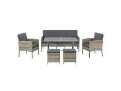 Juskys Lounge-Gartenmöbel|Gartenmöbel-Sets|Polyrattan Gartenmöbel Sitzgruppe Turin Grau Meliert