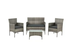 Juskys Balkonmöbel|Polyrattan Gartenmöbel Sitzgruppe Fort Myers Grau Meliert und Dunkelgraue Bezüge