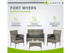 Juskys Balkonmöbel|Polyrattan Gartenmöbel Sitzgruppe Fort Myers Grau Meliert und Dunkelgraue Bezüge
