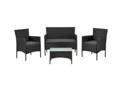 Juskys Balkonmöbel|Polyrattan Gartenmöbel Sitzgruppe Fort Myers Schwarz und Dunkelgraue Bezüge