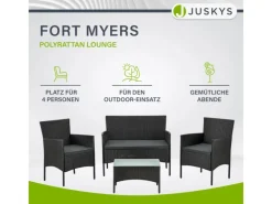 Juskys Balkonmöbel|Polyrattan Gartenmöbel Sitzgruppe Fort Myers Schwarz und Dunkelgraue Bezüge