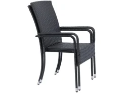 Juskys Balkonmöbel|Gartenstühle|Polyrattan Gartenstühle Yoro 2er Set Stapelbar mit Armlehnen