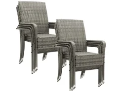 Polyrattan Gartenstühle Yoro 8er Set Stapelbar mit Armlehnen Meliert*Juskys Clearance