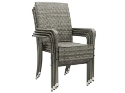 Juskys Gartenstühle|Gartenmöbel-Sets|Polyrattan Gartenstühle Yoro 4er Set Stapelbar mit Armlehnen Grau Meliert