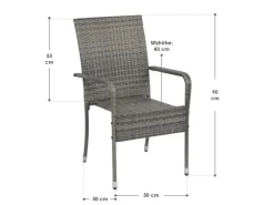 Juskys Gartenstühle|Gartenmöbel-Sets|Polyrattan Gartenstühle Yoro 4er Set Stapelbar mit Armlehnen Grau Meliert