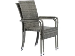 Polyrattan Gartenstühle Yoro 2er Set Stapelbar mit Armlehnen Grau Meliert*Juskys Outlet