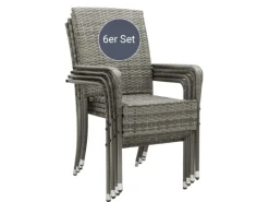 Juskys Gartenmöbel-Sets|Gartenstühle|Polyrattan Gartenstühle Yoro 6er Set Stapelbar mit Armlehnen Grau Meliert