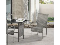 Juskys Gartenmöbel-Sets|Gartenstühle|Polyrattan Gartenstühle Yoro 6er Set Stapelbar mit Armlehnen Grau Meliert