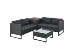 Polyrattan Lounge Santorini Schwarz Grau*Juskys