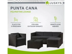 Polyrattan Lounge Sitzgarnitur Punta Cana L Schwarz mit Bezügen in Dunkelgrau*Juskys Best