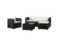 Juskys Gartenmöbel-Sets|Lounge-Gartenmöbel|Polyrattan Lounge Sitzgarnitur Punta Cana L Schwarz mit Bezügen in Creme