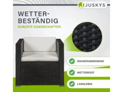 Juskys Gartenmöbel-Sets|Lounge-Gartenmöbel|Polyrattan Lounge Sitzgarnitur Punta Cana L Schwarz mit Bezügen in Creme