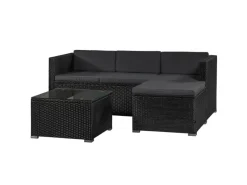 Polyrattan Lounge Sitzgarnitur Punta Cana M Schwarz mit Bezügen in Dunkelgrau*Juskys Discount