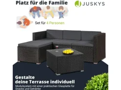 Polyrattan Lounge Sitzgarnitur Punta Cana M Schwarz mit Bezügen in Dunkelgrau*Juskys Discount