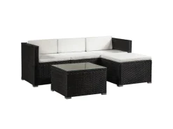 Polyrattan Lounge Sitzgarnitur Punta Cana M Schwarz mit Bezügen in Creme*Juskys