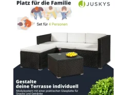 Polyrattan Lounge Sitzgarnitur Punta Cana M Schwarz mit Bezügen in Creme*Juskys