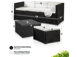 Polyrattan Lounge Sitzgarnitur Punta Cana M Schwarz mit Bezügen in Creme*Juskys
