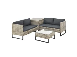 Juskys Lounge-Gartenmöbel|Auflagenboxen|Polyrattan Lounge Santorini Grau Meliert Grau