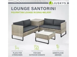 Juskys Lounge-Gartenmöbel|Auflagenboxen|Polyrattan Lounge Santorini Grau Meliert Grau