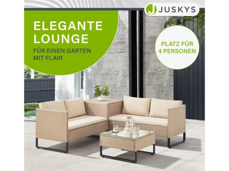 Juskys Auflagenboxen|Polyrattan Lounge Santorini Creme Sand