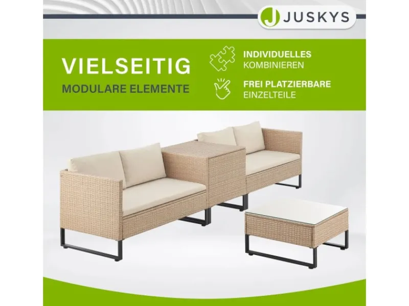Juskys Auflagenboxen|Polyrattan Lounge Santorini Creme Sand