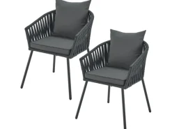 Juskys Gartenstühle|Rope Stühle 2er Set mit Sitz und Rückenkissen
