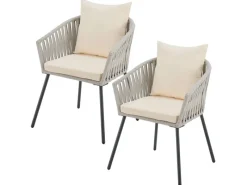 Juskys Gartenstühle|Rope Stühle 2er Set mit Sitz und Rückenkissen