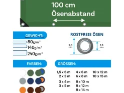 Karat Pool Abdeckung|Abdeckplane Wasserdichte Plane mit Ösen Schutzplane 140 g/m² 6 x 8 m