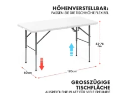 Klapptisch Fukui Höhenverstellbar Wetterfest für Innen und Außen 120 x 60 cm*Karat Hot
