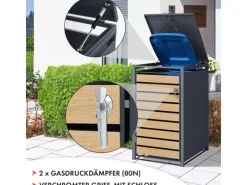 Mülltonnenbox Johan Edelstahlrahmen und Holzdekor 68 x 80 x 116 cm 1 Tür*Karat