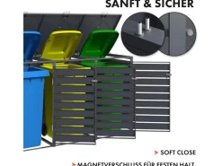 Mülltonnenbox Johan Edelstahlrahmen und Holzdekor 198,5 x 80 x 116 cm 3 Türen*Karat Outlet