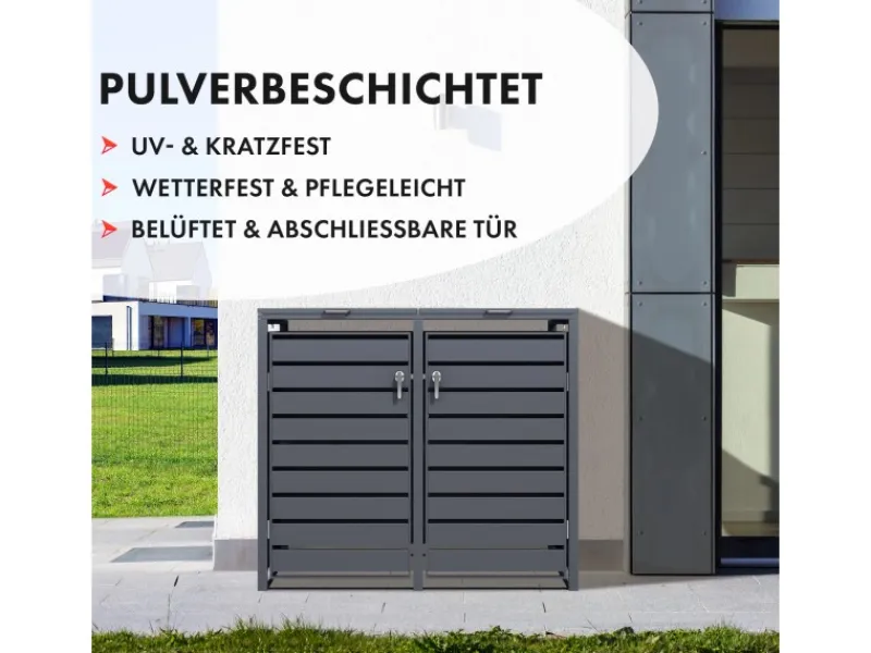 Mülltonnenbox Magnus mit Edelstahlrahmen 132 x 80 x 116 cm 2 Türen*Karat Outlet