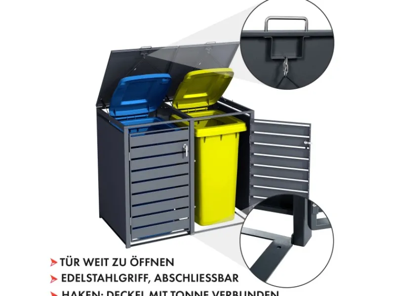 Mülltonnenbox Magnus mit Edelstahlrahmen 132 x 80 x 116 cm 2 Türen*Karat Outlet