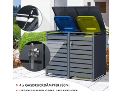 Mülltonnenbox Magnus mit Edelstahlrahmen 132 x 80 x 116 cm 2 Türen*Karat Outlet