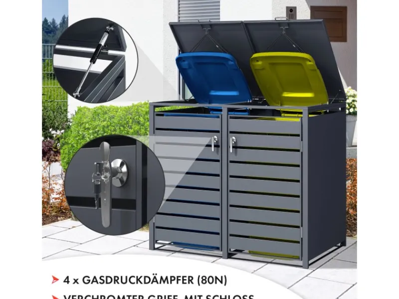 Mülltonnenbox Magnus mit Edelstahlrahmen 132 x 80 x 116 cm 2 Türen*Karat Outlet