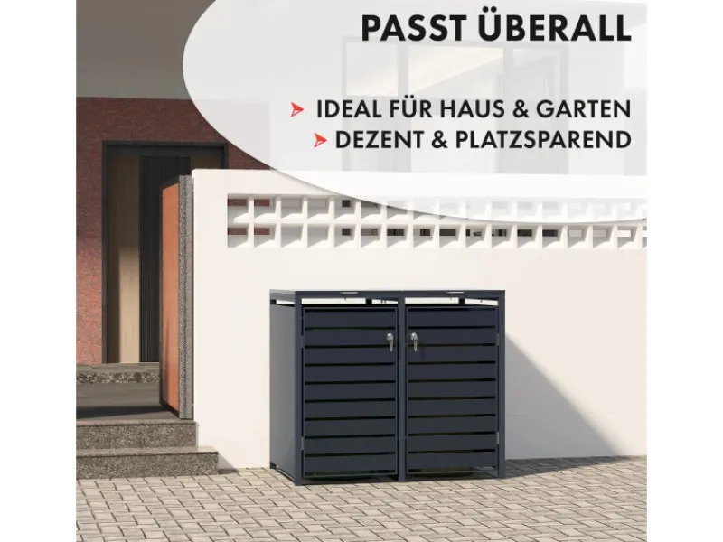 Mülltonnenbox Magnus mit Edelstahlrahmen 132 x 80 x 116 cm 2 Türen*Karat Outlet