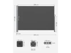 Seitenmarkise - Ausziehbare Markise für Balkon und Terrasse mit Wandhalterung - Blickdicht - 180 x 300 cm*Karat Sale