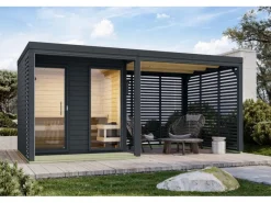 Karibu Outdoor Whirlpools|Anbaudach für Saunahaus "Seros" Anthrazit/Anthrazit