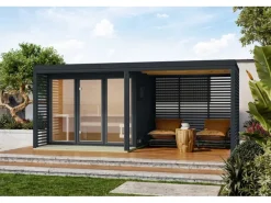 Karibu Outdoor Whirlpools|Anbaudach für Saunahaus "Seros" Anthrazit/Anthrazit